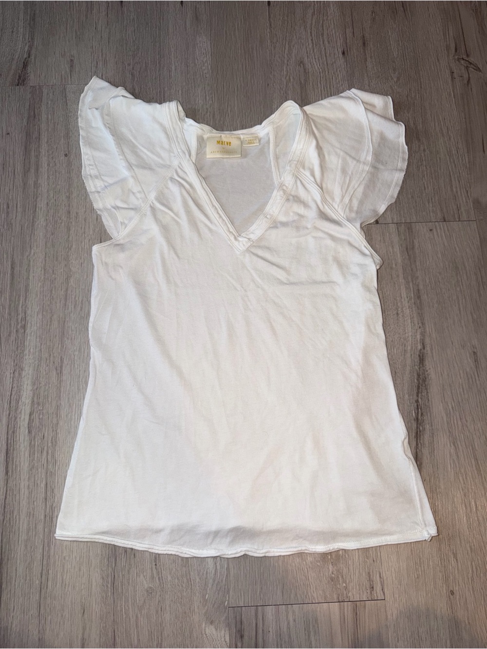 Maeve by Anthropologie Women’s White Ruffle Sleeve V-Neck Top